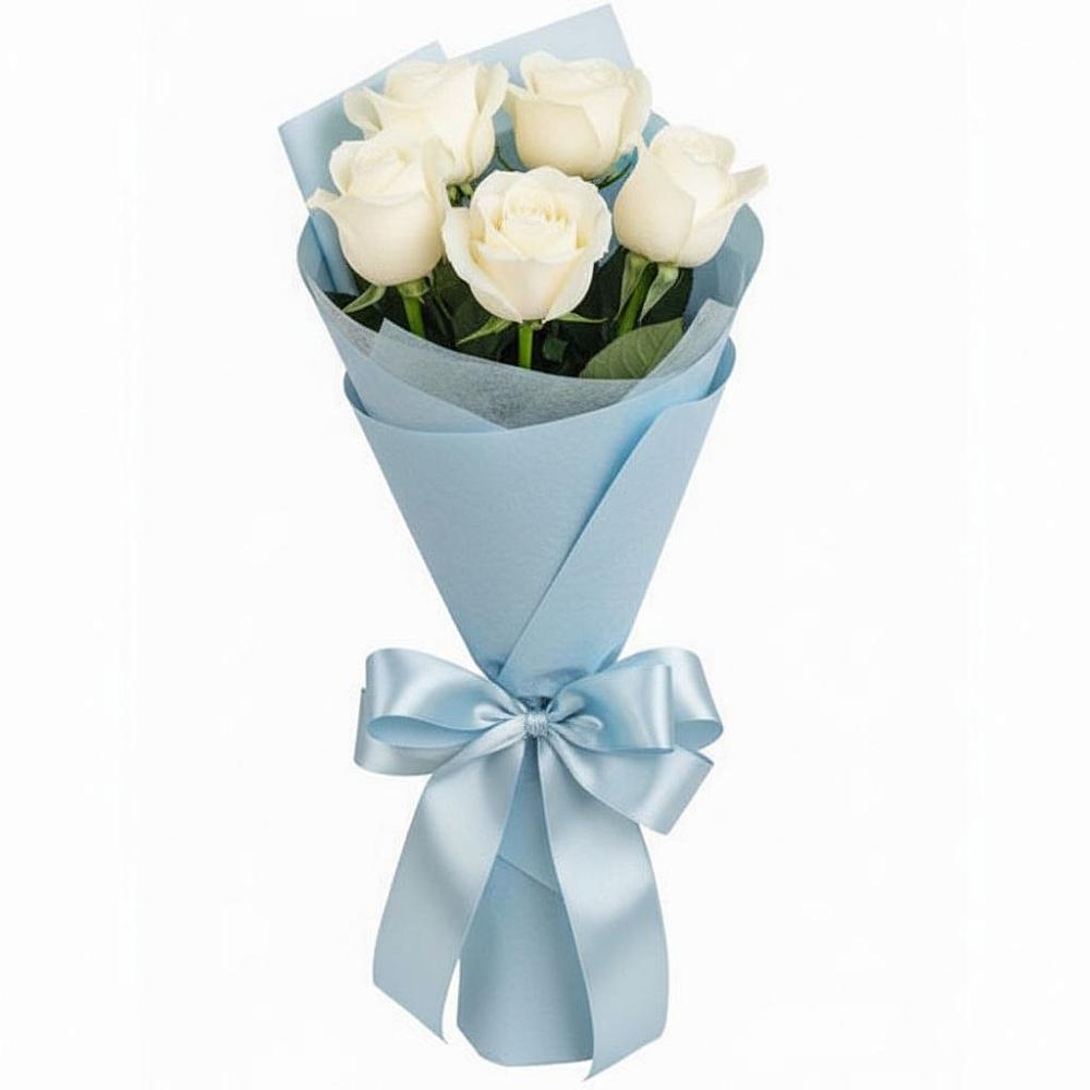 Букет 5 Белых роз Проуд в Троицком Алтайский край