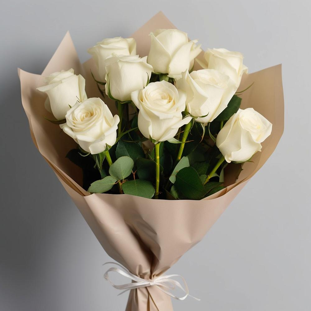 Букет 9 Белых роз Эдлесс Лав в Троицком Алтайский край