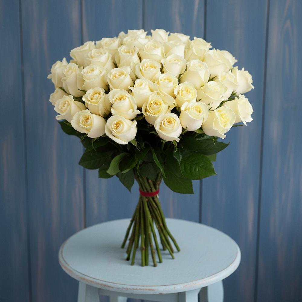 Букет 51 Белая роза Эдлесс Лав в Троицком Алтайский край