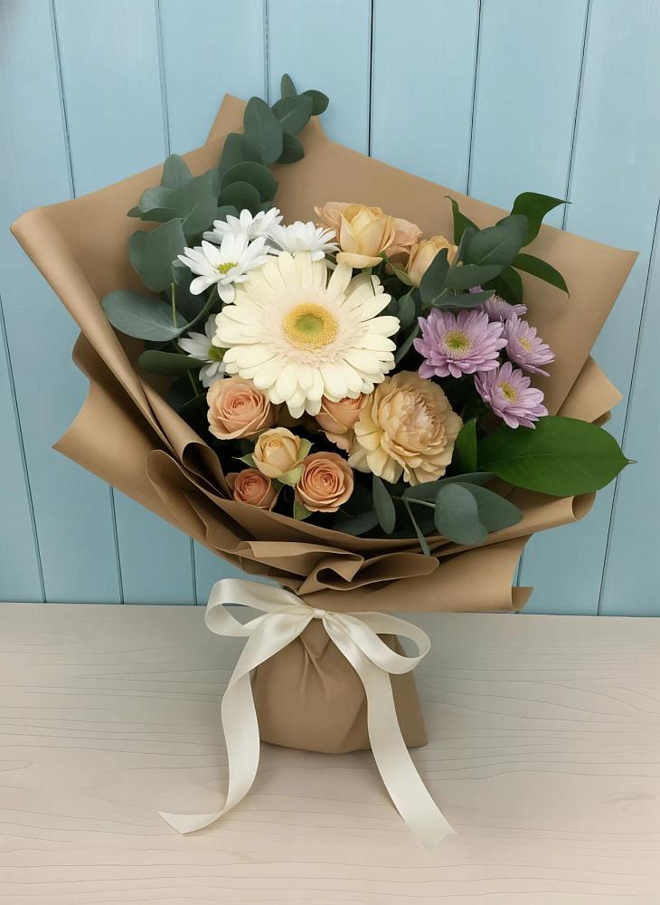 Букет цветов из: Герберы и Хризантемы в Троицком Алтайский край