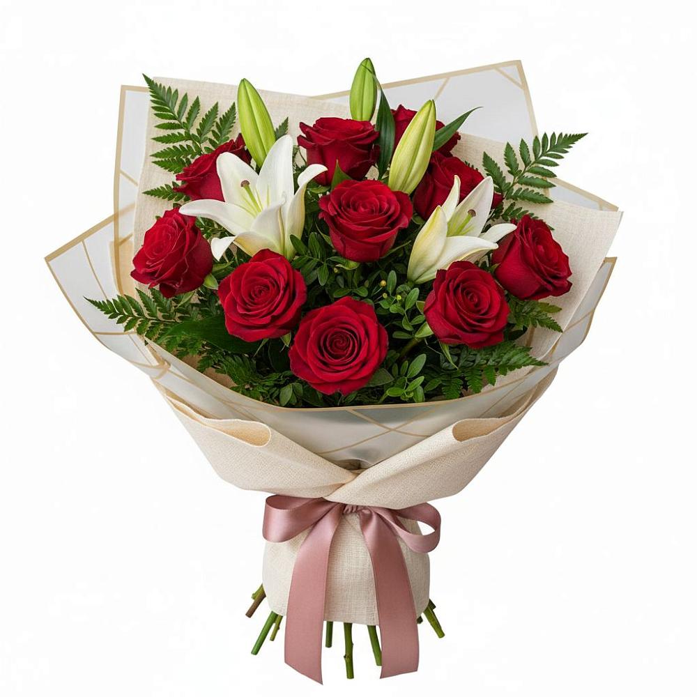 Букет цветов из: Лилии и Розы в Троицком Алтайский край