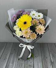Букет цветов из:  Розы, Герберы и Хризантемы в Троицком Алтайский край