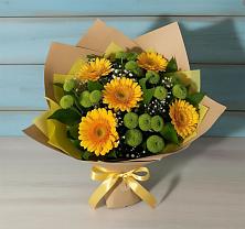 Букет цветов из:  Герберы и Хризантемы в Троицком Алтайский край