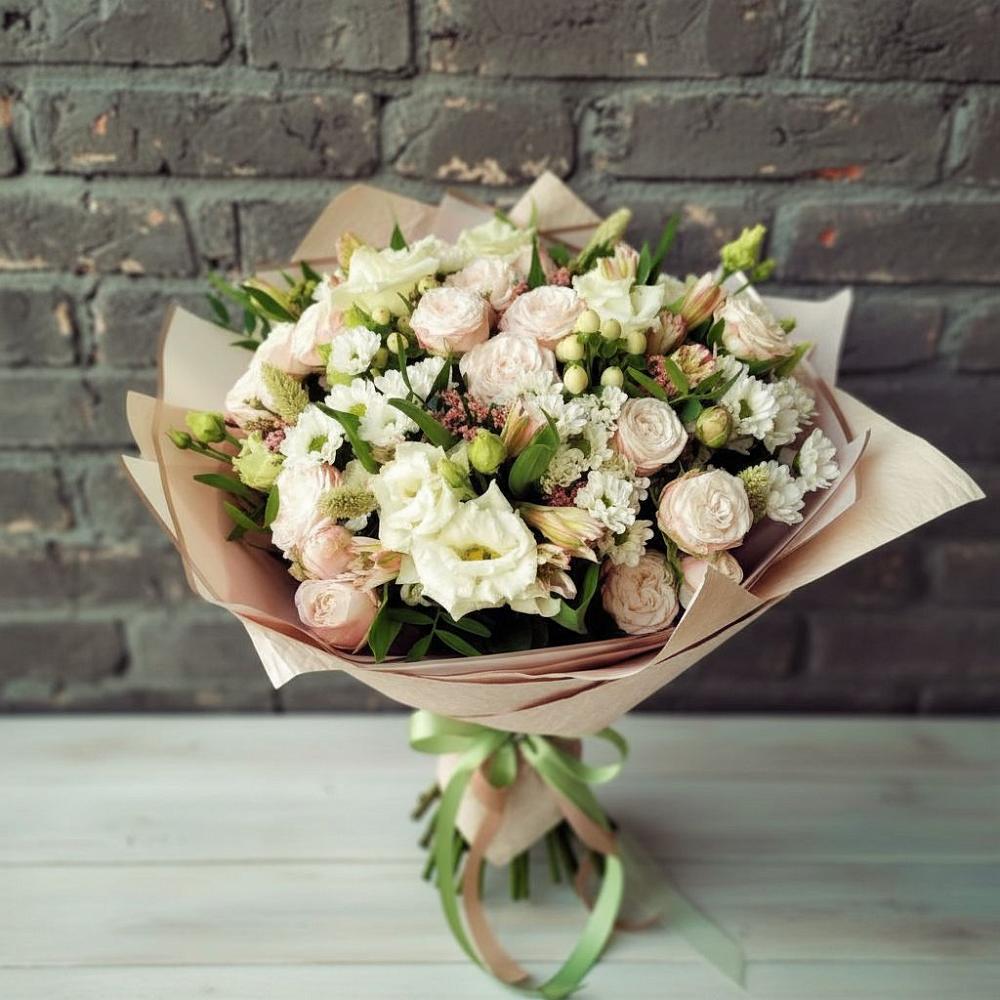 Букет цветов из: Альстромерии, Розы и Хризантемы в Троицком Алтайский край