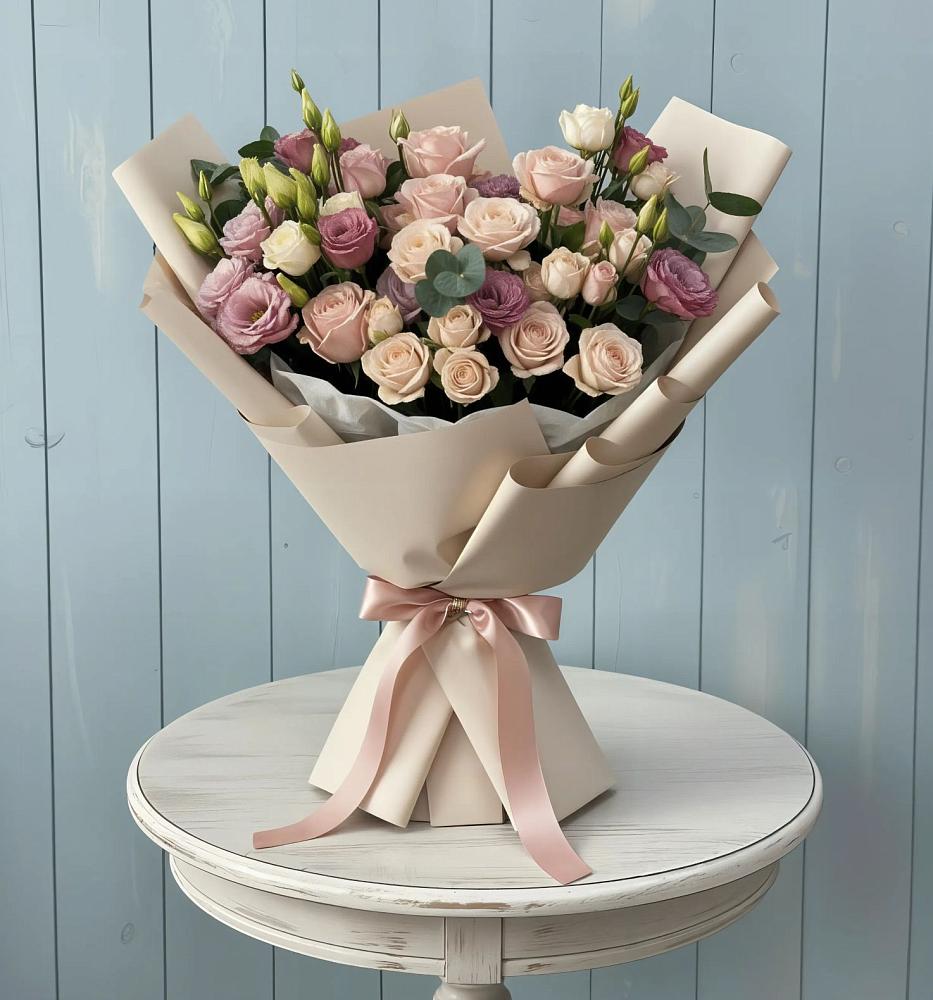 Букет цветов из: Розы и Лизиантусы в Троицком Алтайский край