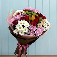 Букет цветов из:  Розы, Хризантемы и Альстромерии #REPLACE_PRED# Троицком Алтайский край