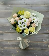 Букет цветов из:  Альстромерии, Розы и Хризантемы в Троицком Алтайский край
