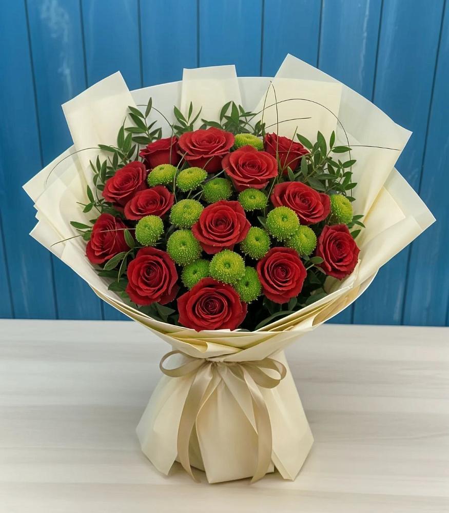 Букет цветов из: Розы и Хризантемы в Троицком Алтайский край